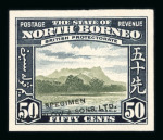 Stamp of North Borneo 1939 12c, 20c and 50c imperf. proofs in unissued colours and overprinted "SPECIMEN / WATERLOW & SONS LTD."