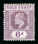 Stamp of Gold Coast 1904-06 6d dull purple and violet showing damaged frame and crown variety, mint o.g.