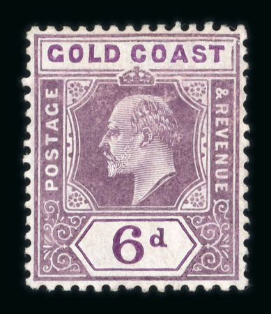 Stamp of Gold Coast 1904-06 6d dull purple and violet showing damaged frame and crown variety, mint o.g.