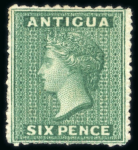 Stamp of Antigua & Barbuda 1862 no wmk 6d green perf.14 to 16 compound with 11 to 11 1/2, unused