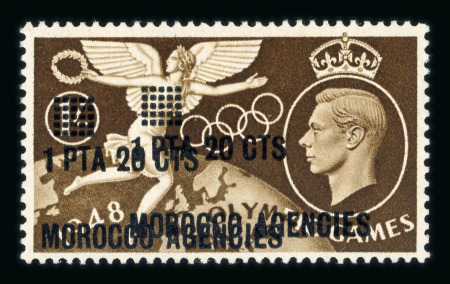 Stamp of Morocco Agencies (British Post Offices) » Spanish Currency 1948 Olympics 1p20c on 1s with variety surcharge double, mint