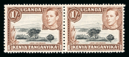 Stamp of Kenya, Uganda and Tanganyika » Kenya, Uganda and Tanganyika 1938-54 KGVI 1s black & brown showing mountain retouch variety, in mint pair with normal