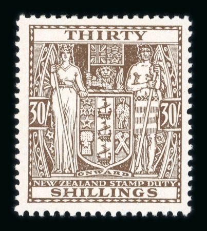 Stamp of New Zealand Postal Fiscals: 1940-58 30s brown mint n.h., inverted watermark