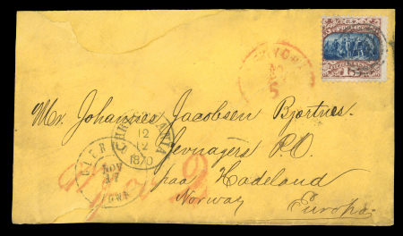 Stamp of United States » 1869 Pictoral Issue United States 1870 cover to Norway with 15c Columbus single franking