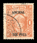 Stamp of Indian States » Cochin Cochin 1938 1a Brown Orange (SG70) unused and 1942-44 6p on 1a Type 23 overprint (SG 81a) used