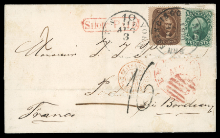 Stamp of United States » 1857-61 Issue USA 861 Short Paid cover to France