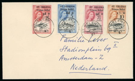 Stamp of St. Helena 1961 Tristan Relief surcharge set of four on 1961 (Oct 12) envelope addressed to the Netherlands