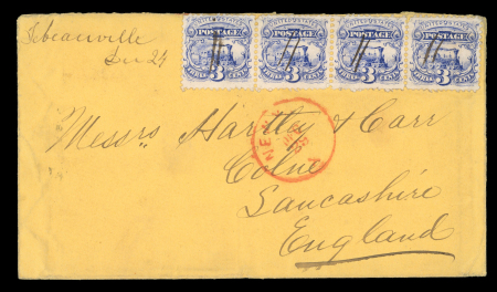 Stamp of United States » 1869 Pictoral Issue United States 1869 cover to England franked strip of four 3c Locomotive