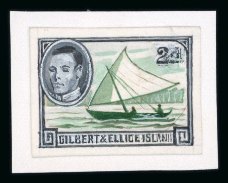 Stamp of Gilbert and Ellice Islands 1939-55 Handpainted essay by L. D. Freyer (designer of the issued stamp) showing a Gilbert Islands canoe design
