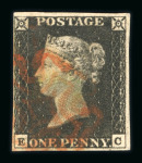 Stamp of Great Britain » 1840 1d Black and 1d Red plates 1a to 11 1840 1d black group of 10 examples with four margins, different plates,