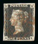 Stamp of Great Britain » 1840 1d Black and 1d Red plates 1a to 11 1840 1d black group of 10 examples with four margins, different plates,