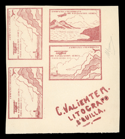 Stamp of Colombia » Airmails Colombia 1920 Compañia Colombiana de Navegacion Aerea 10c corner block with printed signature