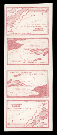 Stamp of Colombia » Airmails Colombia 1920 Compañia Colombiana de Navegacion Aerea 10c vertical tête-bêche strip of four unused