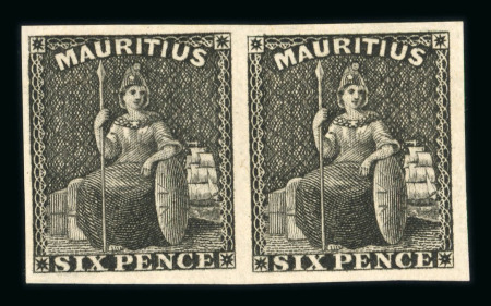 Stamp of Mauritius » 1858-62 Britannia Issues (SG 26-35) 1859-61 Britannia 6d imperf. proof pair in black on wove paper