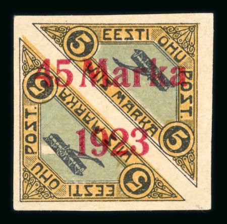 Stamp of Estonia Estonia 1923 triangular Airmail pairs each with plate flaw mint o.g.
