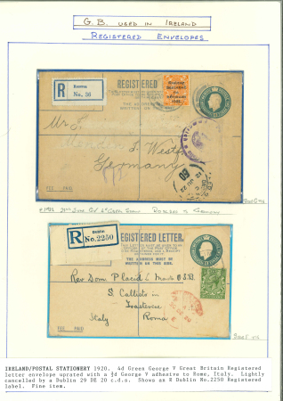 Stamp of Ireland » GB Used In Ireland 1874–1922 Registered Envelopes Used in Ireland. An attractive and carefully mounted assembly of over 125 registered envelopes, neatly written up on album pages. The collection displays an extensive range of sizes and typ