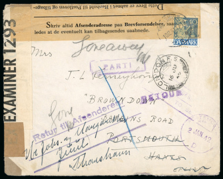 Stamp of Faroe Islands Faroe Islands 1942 cover Thorshavn to Portsmouth returned