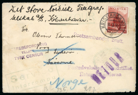 Stamp of Faroe Islands Faroe Islands 1940 cover from Kristiansand Service Interrupted by German invasion
