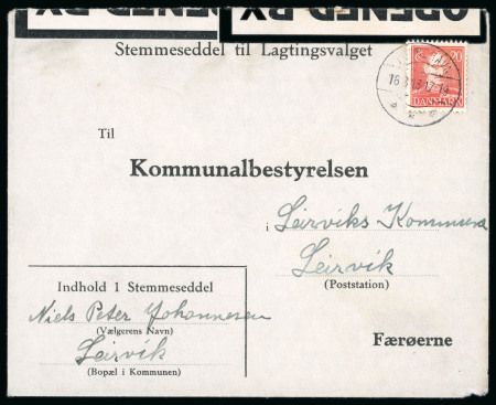 Stamp of Faroe Islands Faroe Islands 1943 internal censored envelope Thorshavn to Leirvik