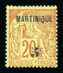 Stamp of Colonies françaises » Martinique Martinique, 1886: Y&T n°1B, 5c sur 20c brique sur vert,