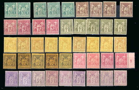 Stamp of France » Type Sage 1876-1900 1876-1890, sur une plaquette, ensemble de 45 timbres