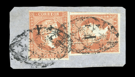 Stamp of Cuba » Spanish Dominion 1855-56, study lot of ”Y 1/4” surcharge on the watermarked 2 reales stamp used for the local mail service of Havana.