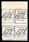 Stamp of Ireland » 1922 Overprint Proofs (PR1-PR29) Selection of Overprint Proofs. An attractive and specialised group of 30 overprint proofs in singles, pairs, and blocks of four and eight, including ½d green with red overprint, red overprint with blue-black backstamp, a