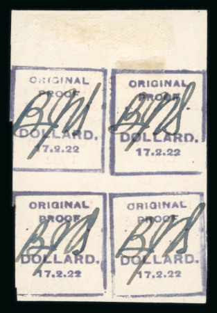 Stamp of Ireland » 1922 Overprint Proofs (PR1-PR29) Selection of Overprint Proofs. An attractive and specialised group of 30 overprint proofs in singles, pairs, and blocks of four and eight, including ½d green with red overprint, red overprint with blue-black backstamp, a
