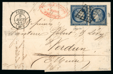 Stamp of France » Type Cérès de 1849-1850 1850 : Cérès n°4 25c bleu foncé en paire tête-bêche
