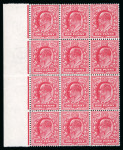 Stamp of Great Britain » King Edward VII » 1911 Harrison & Sons Issues 1911 Harrison 1d carmine perf 15x14 mint left hand side marginal block of 12