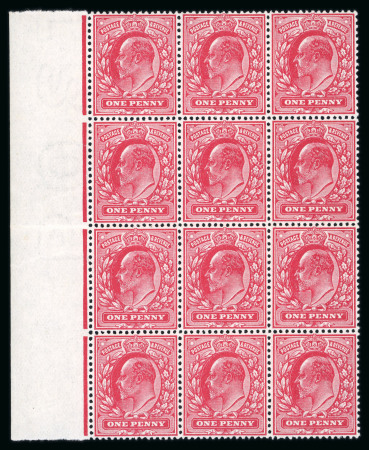 Stamp of Great Britain » King Edward VII » 1911 Harrison & Sons Issues 1911 Harrison 1d carmine perf 15x14 mint left hand side marginal block of 12