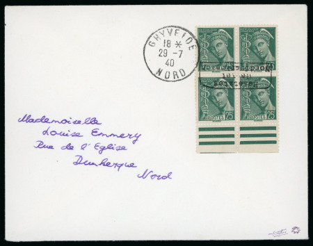 Stamp of France » Guerre 1940, Dunkerque 25cts Mercure en bloc de quatre oblitéré