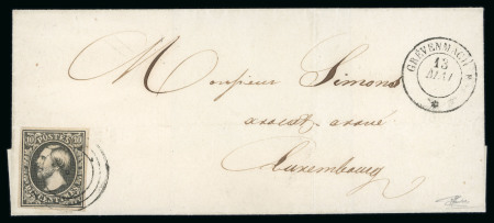 Stamp of Luxembourg Luxembourg 1852 1st printing undated 10c outer letter sheet three-ring handstamp, Grevenmach cds 