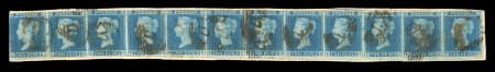 Stamp of Great Britain » 1841 2d Blue 1841, 2d blue, white lines added, strip of 12, SG 14