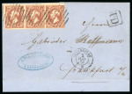 Stamp of Luxembourg Luxembourg 1854 2nd Printing 1 Sgr horizontal strip of three outer letter sheet to Frankfurt