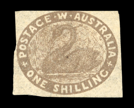 Stamp of Australia » Western Australia 1855, Western Australia, 1s grey-brown litho swan, SG 4b