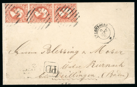 Stamp of Luxembourg Luxembourg 1855 1Sgr inverted watermark vertical strip of three entire