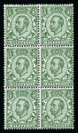 Stamp of Great Britain » King George V » 1911-12 Downey Head Issues 1911-12 KGV Downey Head 1/2d blue green die 2 in a fresh mint n.h. marginal block of six,