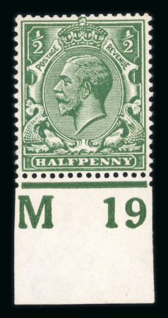 Stamp of Great Britain » King George V » 1912-24 Profile Head Issues 1912-24 Royal Cypher 1/2d deep myrtle green mint "M19"