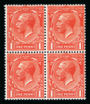 Stamp of Great Britain » King George V » 1912-24 Profile Head Issues 1912-24 Royal Cypher 1d deep orange vermilion, in a seemingly mint n.h. block of four