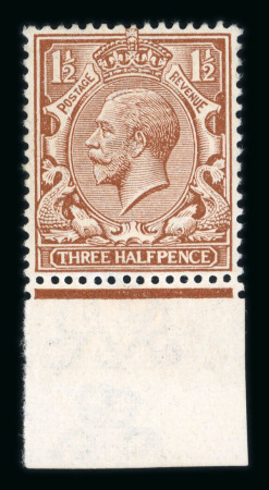 Stamp of Great Britain » King George V » 1912-24 Profile Head Issues 1912-24 Royal Cypher 1 1/2d brown mint n.h. lower marginal,