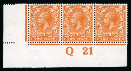 Stamp of Great Britain » King George V » 1912-24 Profile Head Issues 1912-24 Royal Cypher 2d intense bright orange in mint n.h. "Q21" control strip of three