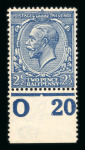 Stamp of Great Britain » King George V » 1912-24 Profile Head Issues 1912-24 Royal Cypher 2 1/2d indigo blue mint "O20" control single, with only the merest trace of a hinge