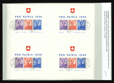 Stamp of Switzerland / Schweiz » Pro Patria 1936, Sonderblock, Grossbogen von 4 Blocks