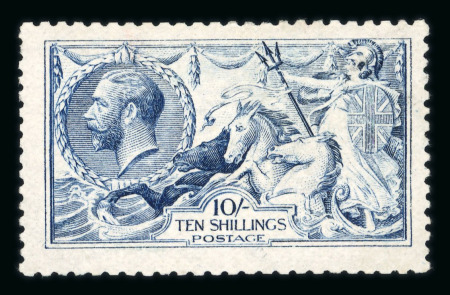 Stamp of Great Britain » King George V » 1913-19 Seahorse Issues 1915 De La Rue 10s deep blue (worn plate) mint