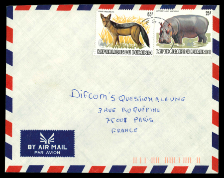 Stamp of Burundi 1983 wildlife stamps on three airmail envelopes. Rare genuine usages.
