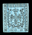 Stamp of Italian States » Modena 1851, Modena, Italy - Italia 40c celeste senza punto