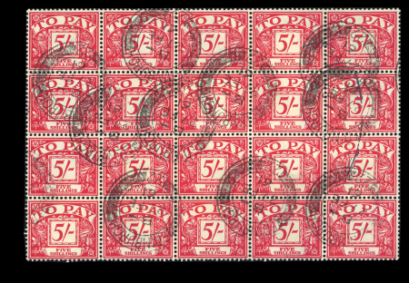Stamp of Great Britain » Postage Dues UK Postage Dues; 1955-57 5/- fine used block of twenty (5 x 4) SG D55 cat.£640.