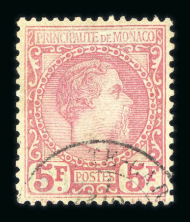 Stamp of Colonies françaises » Monaco 1885: Prince Charles III Y&T n°10, 5f carmin sur vert