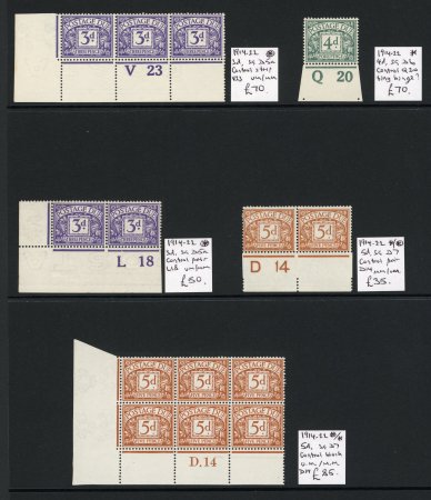 Stamp of Great Britain » Postage Dues 1914-22, 1924, and 1924-31 very attractive group on two pages with marginal control numbers.